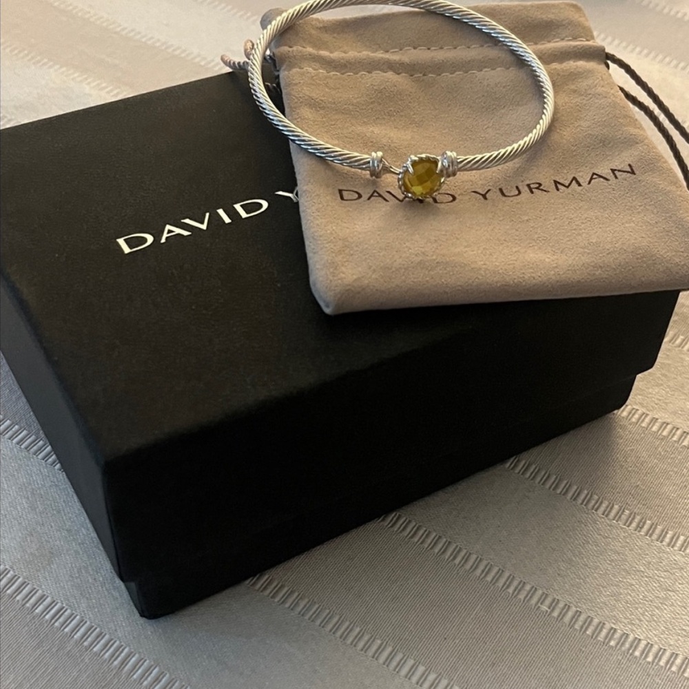 David Yurman Silver Bracelet with Yellow Gemstone